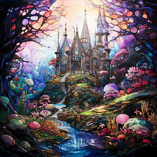 Gebrandschilderd glazen kasteel