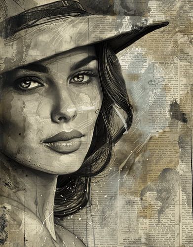 Vintage portret in mixed media stijl