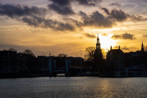 Montelbaanstoren and Amsterdam during sunset