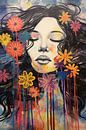Slapende vrouw en kleurrijke bloemeneplosie van Art & Soul Creations thumbnail