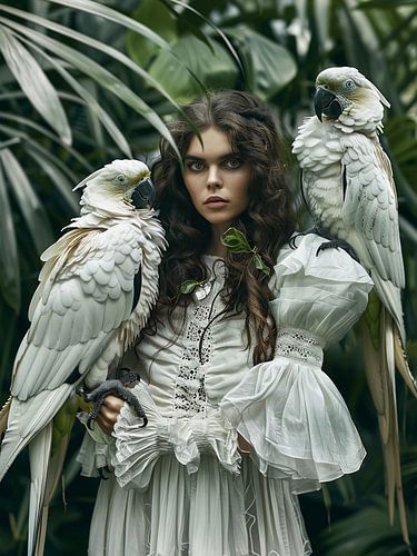 Witte papegaaien in de jungle