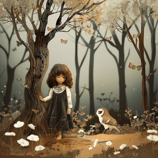 The girl and the owl in 3D effect by Karina Brouwer