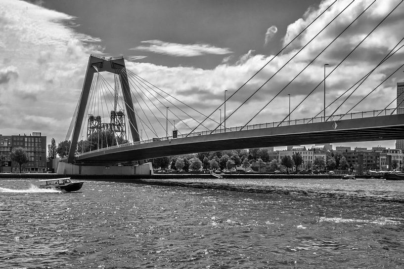 Passing the Prince Willem-Alexander Bridge Rotterdam (black and white 'Silver') by Rick Van der Poorten