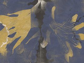 Modern abstract art. Organic shapes in blue, black and yellow. by Dina Dankers