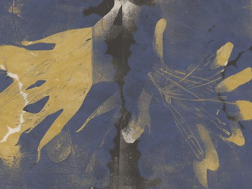 Moderne abstracte kunst. Organische vormen in blauw, zwart en geel.