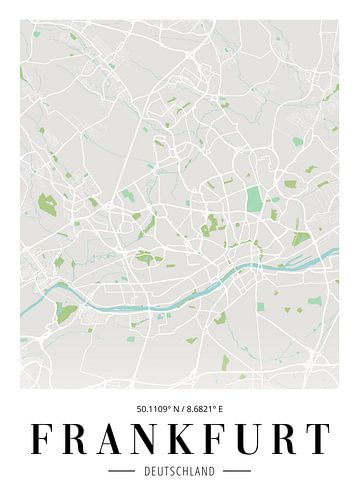 Frankfurt stadsplattegrond poster - Minimalistische kaart van de Main metropool