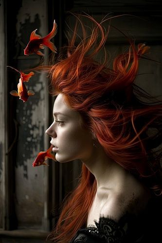 vrouw met goudvissen