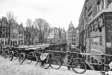 Inner city of Amsterdam in Winter Black and White