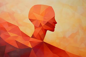 Geometrisch portret in warme tinten van Poster Art Shop