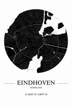 Eindhoven city map with coordinates by De Muurdecoratie