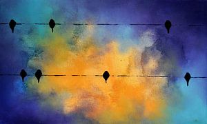 Birds on a Wire - blue sunset