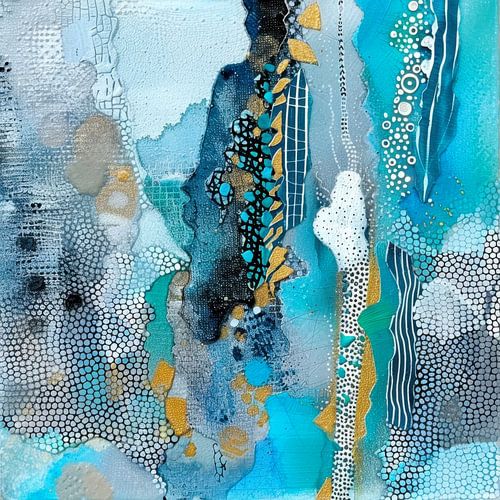 Abstract, schilderij, Blauw, wit en goud - Abstracte Auras