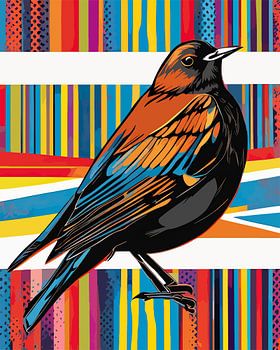 Melodic Colors - Pop Art Eurasian Blackbird Illustrations