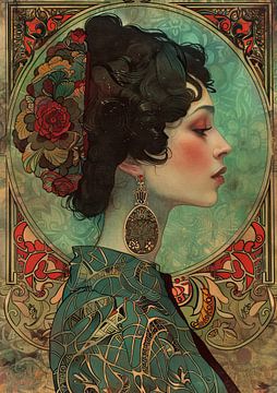 Art Nouveau Dame | Whispers from an Artistic Era van Abstract Schilderij