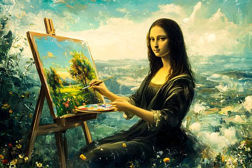 Mona Lisa schildert landschap