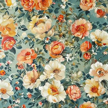 A Vintage Botanical Tapestry of Apricot Peonies by Artistic