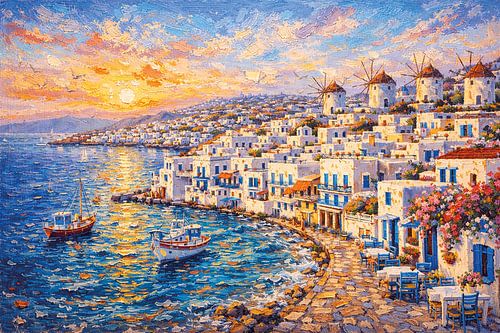 Mykonos in Griekenland, een impressionistisch schilderij.