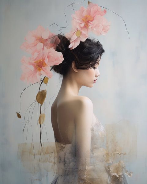 Modern portrait in pastel colours, collage style by Carla Van Iersel