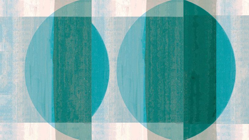 Mid Century Bauhaus Shapes Pastel Painting Teal Cyan Petrol by FRESH Fine Art