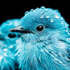 Blauwe vogel met druppels close-up van Imperial Art House