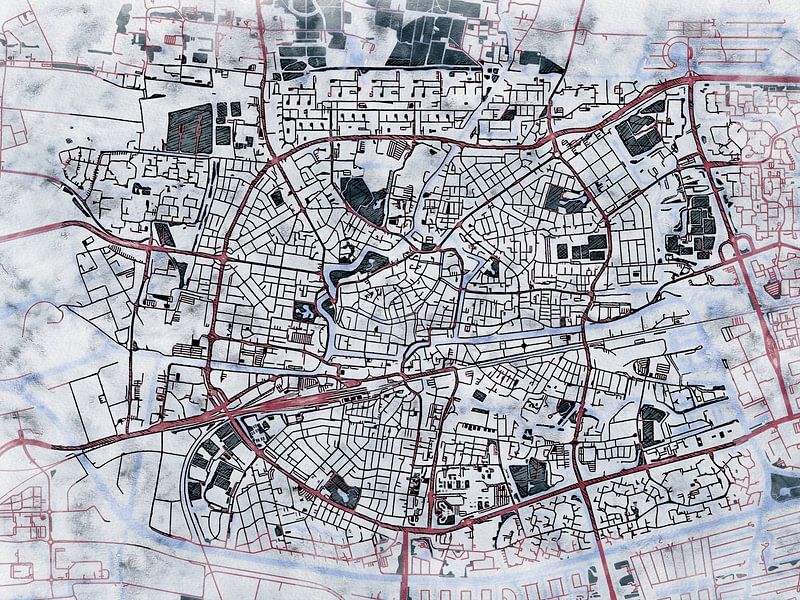Map of Leeuwarden with the style 'White Winter' by Maporia