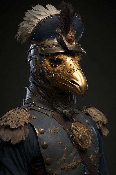 Portrait d'un coquelet | Masque d'or | Héros de guerre par Digitale Schilderijen