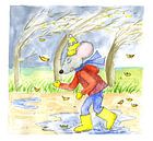 Muis loopt in herfstachtig weer met tegenwind van Ivonne Wierink thumbnail