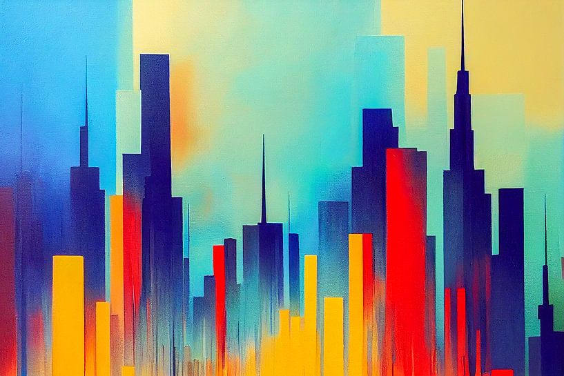 abstract aquarel schilderij skyline in de stad van Animaflora PicsStock