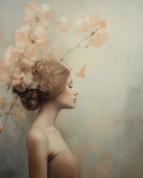 Romantic portrait with flowers in soft tones by Carla Van Iersel