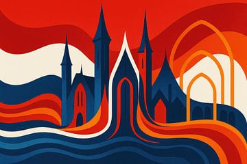 Lignes ondulées et silhouette urbaine sur Imperial Art House