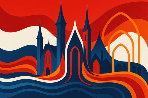 Wellenförmige Linien und Stadtsilhouette von Imperial Art House