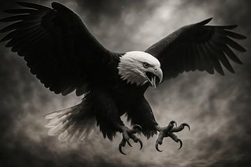 Gros plan sur un rapace noir et blanc sur Imperial Art House