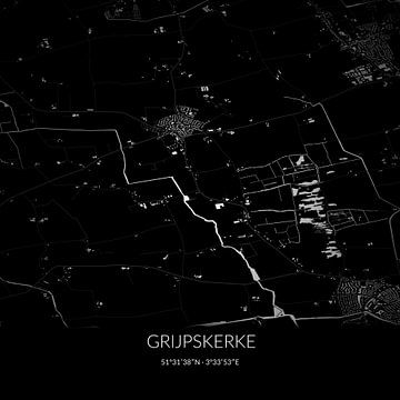 Zwart-witte landkaart van Grijpskerke, Zeeland. van Rezona