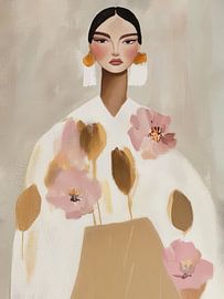 Modern portret, illustratie in zachte kleuren van Carla Van Iersel