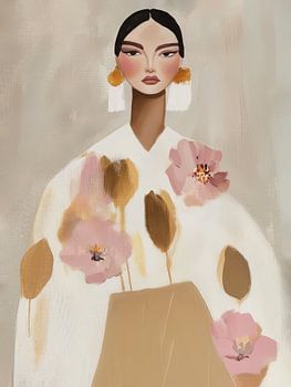 Modern portret, illustratie in zachte kleuren