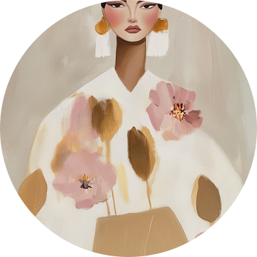 Modern portret, illustratie in zachte kleuren van Carla Van Iersel