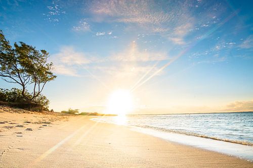 Zonsopgang op het strand van Mauritius