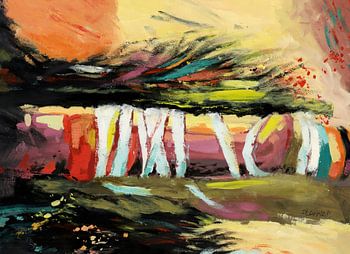 Loslaten en verbinden  - semi-figuratief landschap - acryl op papier door Hans Sturris.