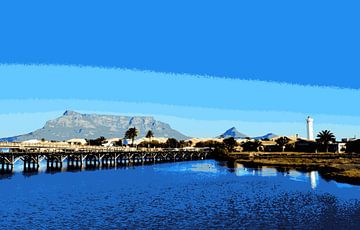 Milnerton Lagoon and Table Mountain mixed media by Werner Lehmann
