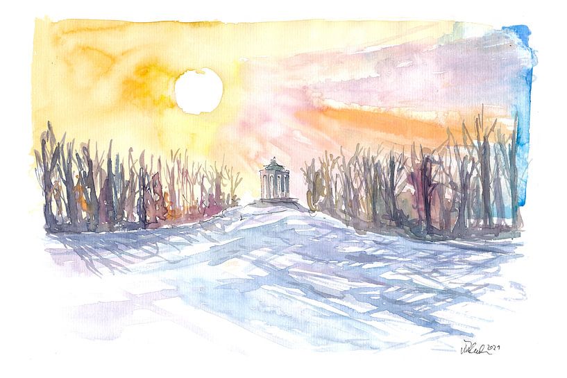 München Monopteros Romantischer Englischer Garten im Winter Landschaftsszene von Markus Bleichner