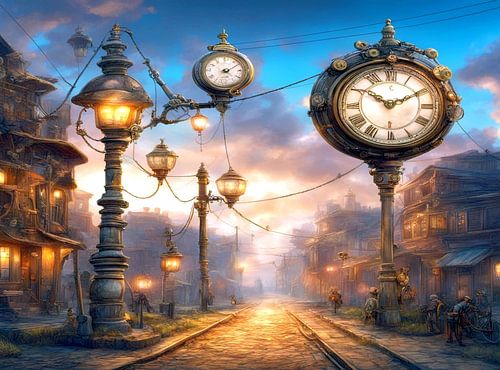 Steampunk Stadt mit Uhren