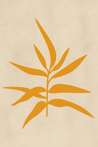 Moderne botanische kunst. Twijg in geel op beige van Dina Dankers