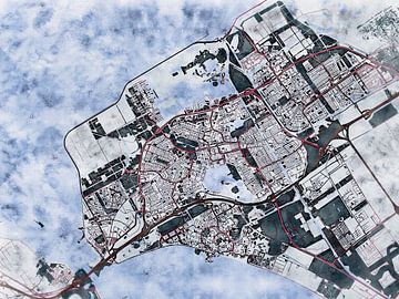 Kaart van Almere in de stijl 'White Winter' van Maporia