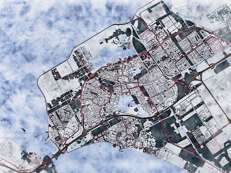 Carte de Almere avec le style 'White Winter' par Maporia