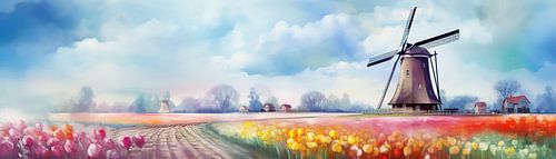 Dutch Windmill Idyll | Dutch Windmill by Abstract Painting