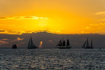 USA, Florida, Verbazingwekkende oranje lucht bij zonsondergang op key west met veel zeilboten van adventure-photos