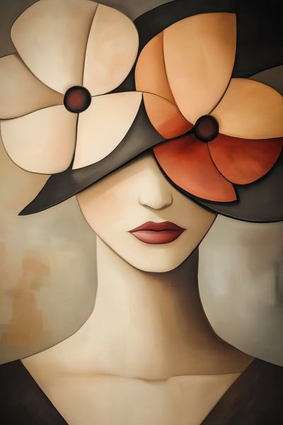 Abstrakte Frau mit Blumen von Bert Nijholt