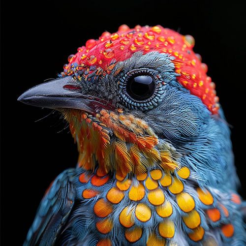 Close up of Colorful Bird With Water Droplets