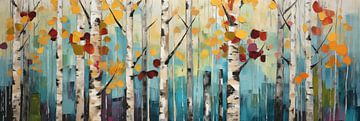 Aspen Forest Palette Knife Style Wide Print Oil Painting by Art In Focus