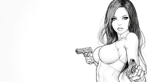 Confident woman with pistols